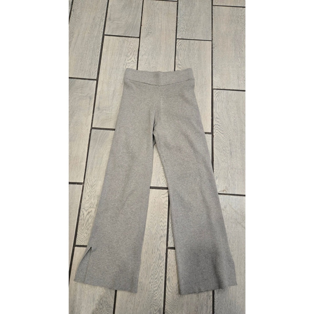 Good American Gray Rib Knit Wide Leg Side Slit Pants Size 1